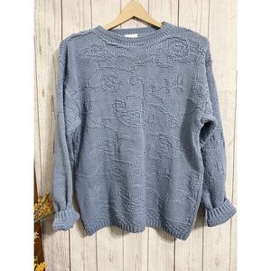 VINTAGE Cozy Knit Sweater Light Blue Small